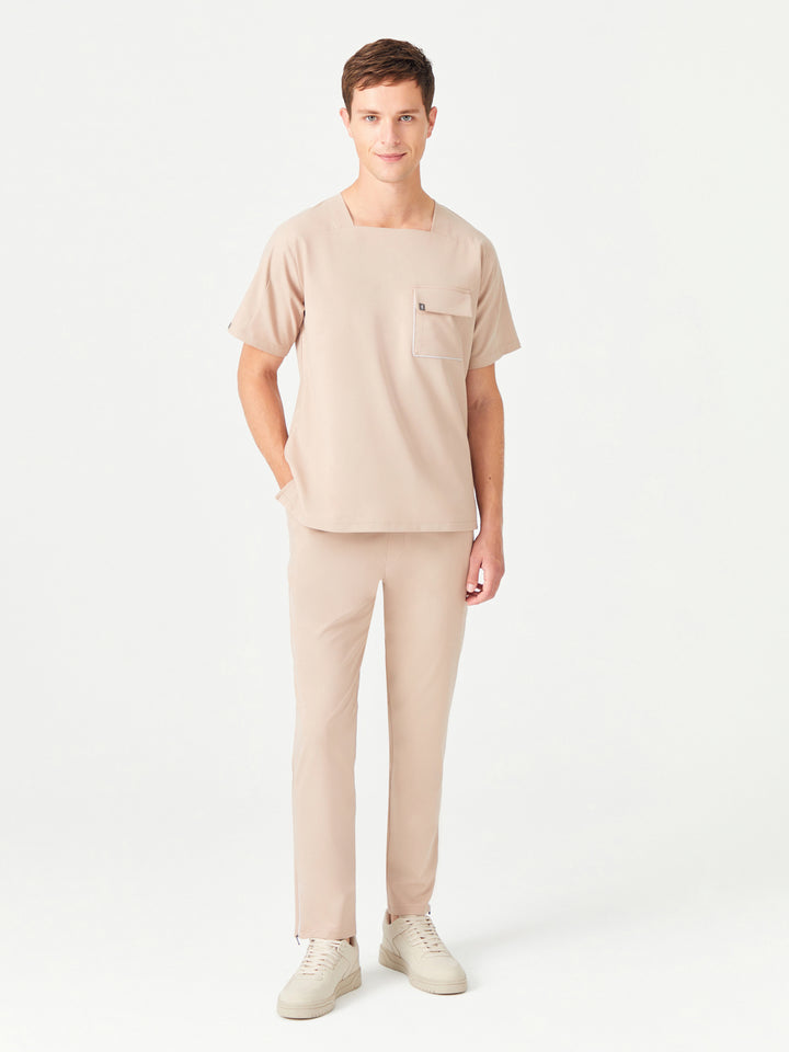 02 Erkek Fermuarlı Paça Scrub Alt -Bej