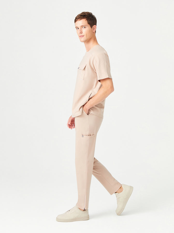 02 Erkek Kare Yaka Scrub Üst - Bej