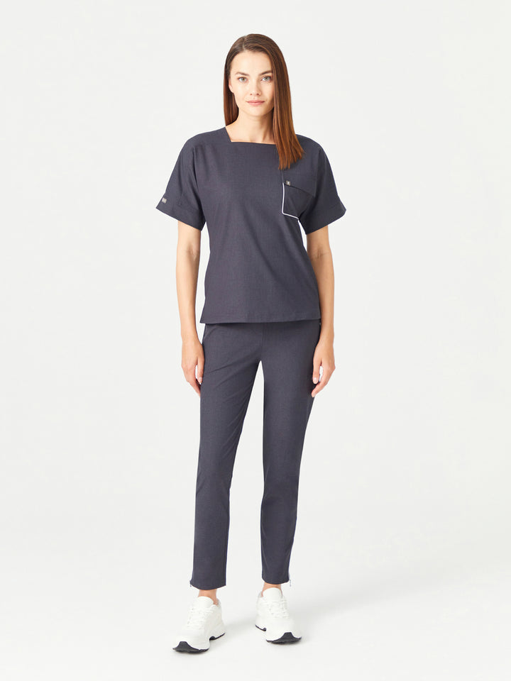 02 Kadın Fermuarlı Paça Scrub Alt - Antrasit