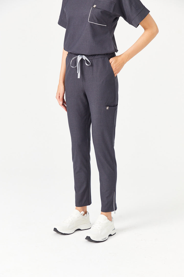 02 Kadın Fermuarlı Paça Scrub Alt - Antrasit