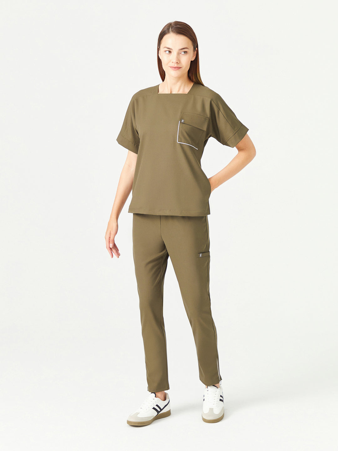 02 Kadın Fermuarlı Paça Scrub Alt -Haki Yeşil