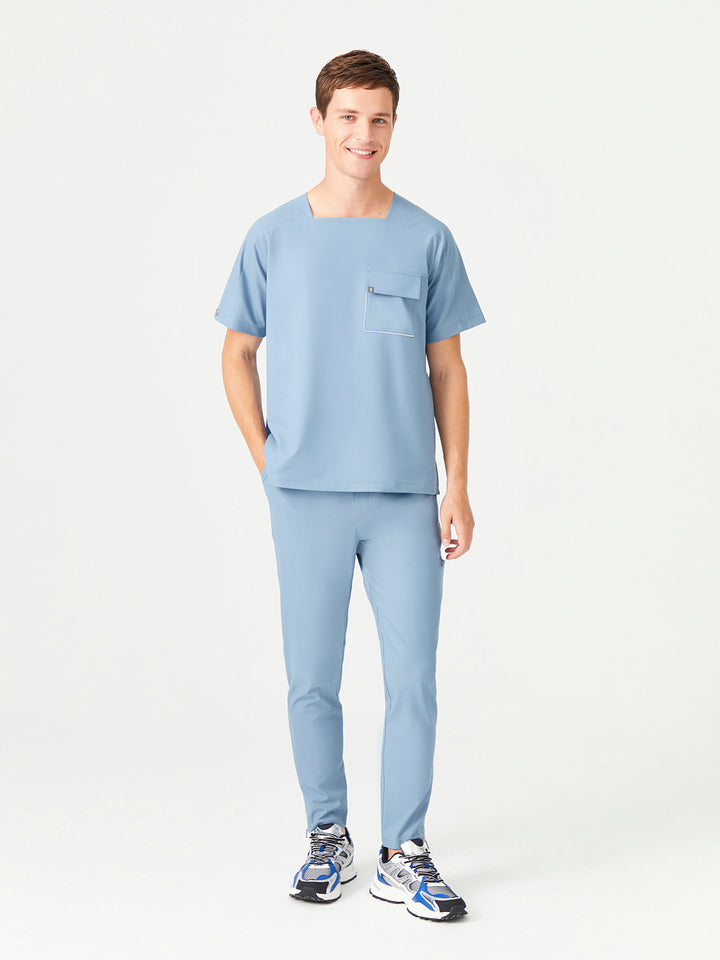 02 Erkek Kare Yaka Scrub Üst -Kozmik Mavi