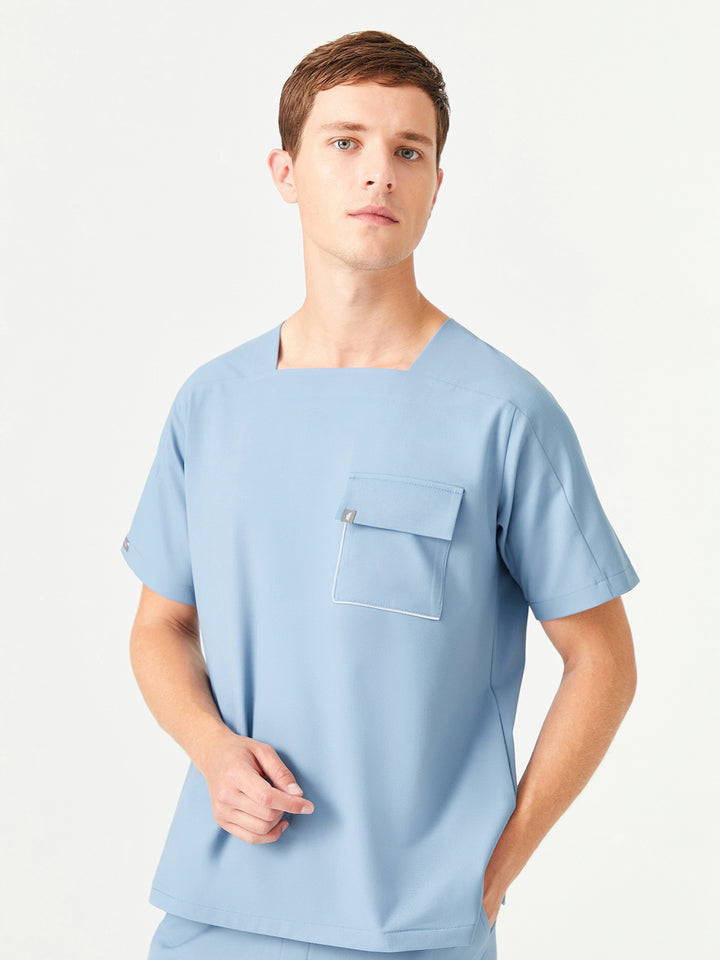 02 Erkek Kare Yaka Scrub Üst -Kozmik Mavi