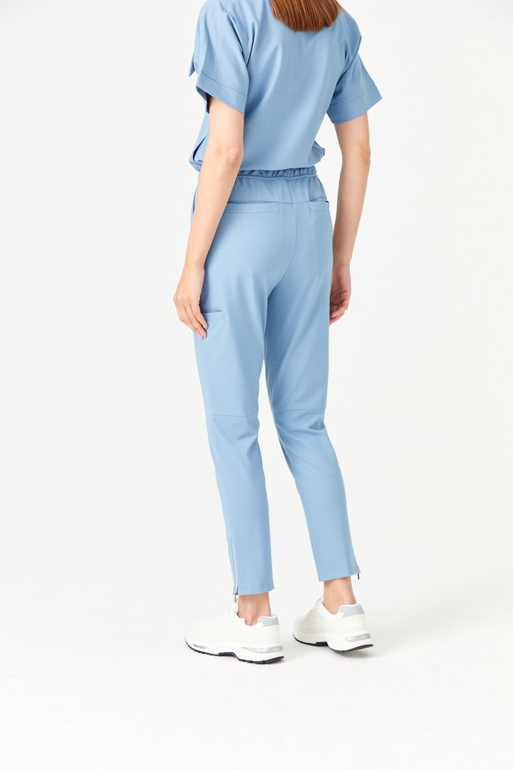 02 Kadın Fermuarlı Paça Scrub Alt -Kozmik Mavi