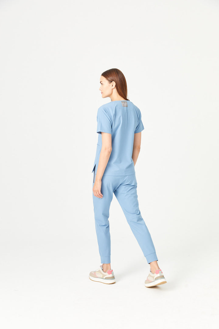 01 Kadın Nervürlü Ribana Paça Scrub Alt - Kozmik Mavi