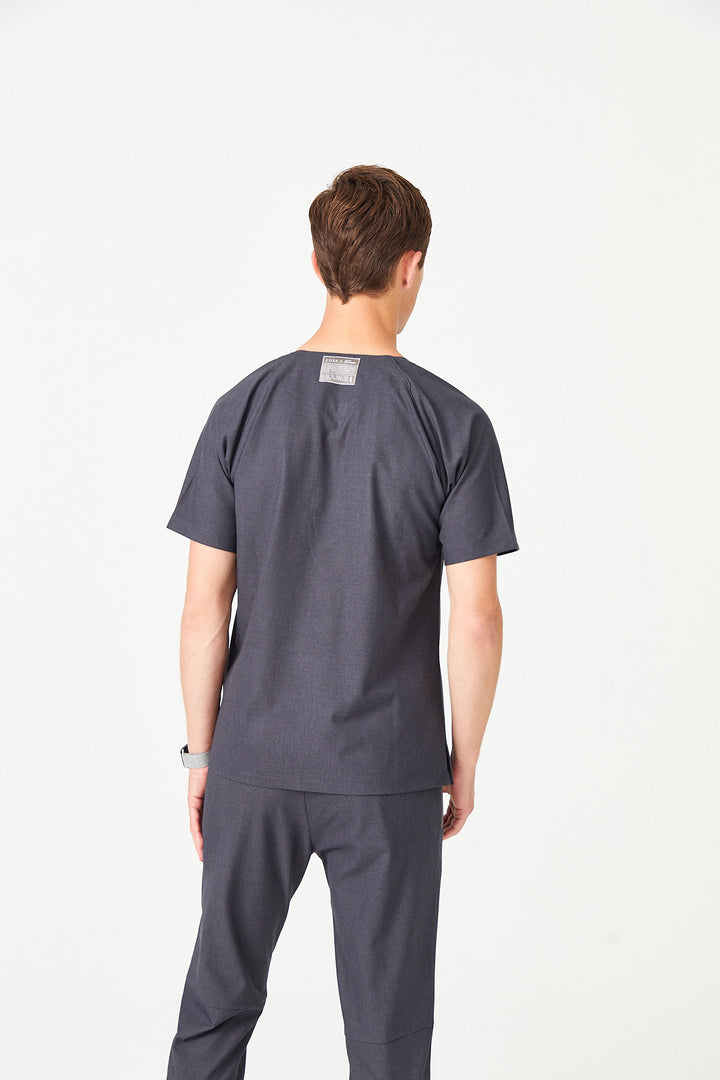 01 Erkek Sıfır Yaka Patlı Scrub Üst - Antrasit