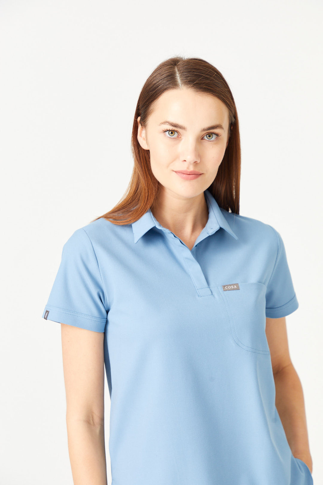 03 Kadın Gömlek Yaka Scrub Üst - Kozmik Mavi