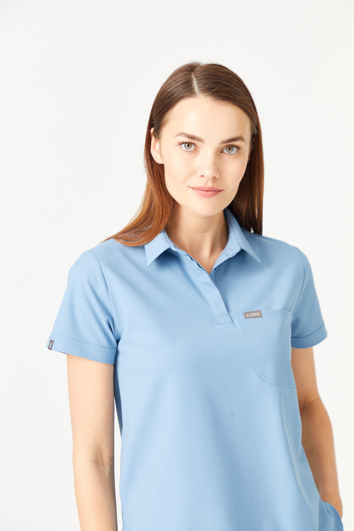 03 Kadın Gömlek Yaka Scrub Üst - Kozmik Mavi