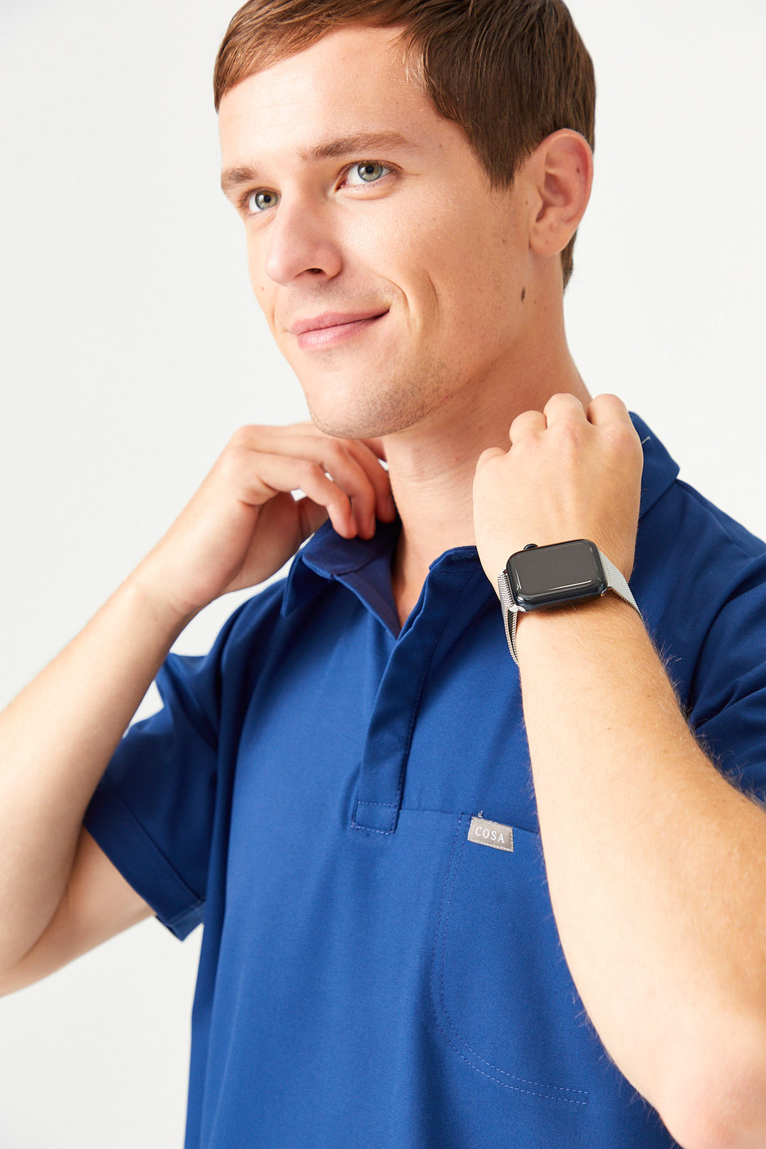 03 Erkek Gömlek Yaka Scrub Üst - Gece Mavi