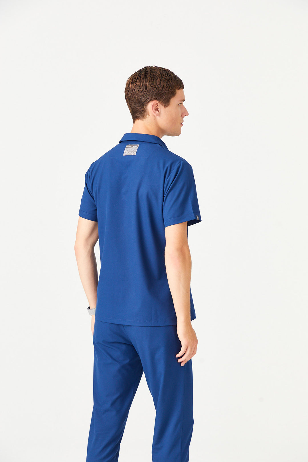 03 Erkek Gömlek Yaka Scrub Üst - Gece Mavi