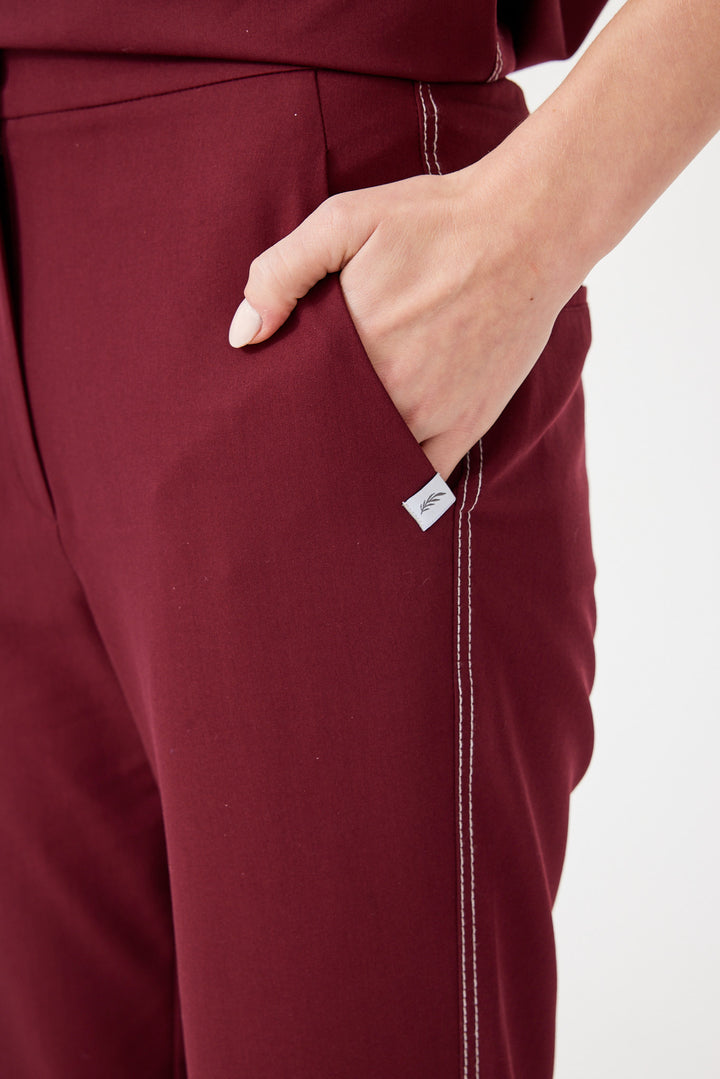 Cosa Fortius® Kadın Kontrast Dikişli Pantolon - Bordo