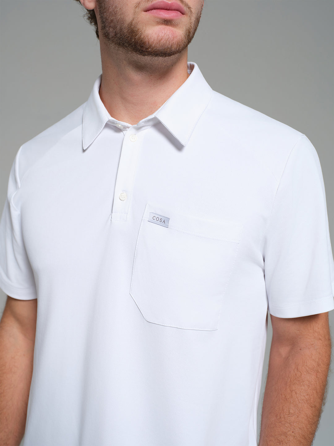 Cosa Move® Erkek Lycra Piqué Polo Yaka Üst - Beyaz