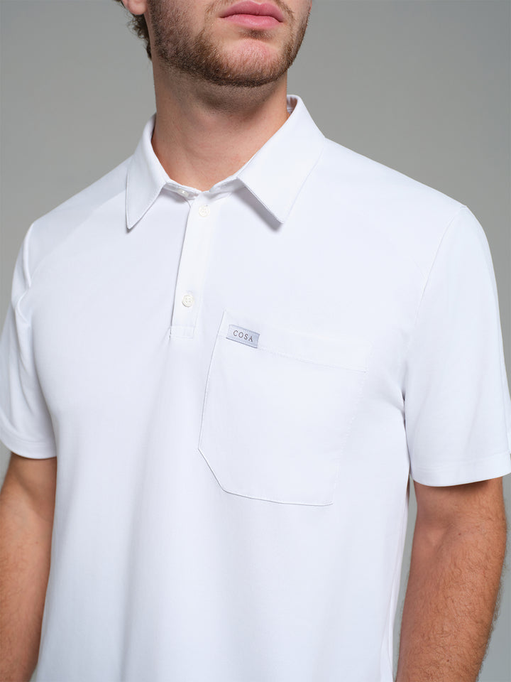 Cosa Move® Erkek Lycra Piqué Polo Yaka Üst - Beyaz