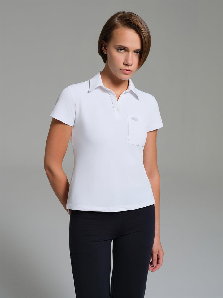 Cosa Move® Kadın Lycra Piqué Polo Yaka Üst - Beyaz