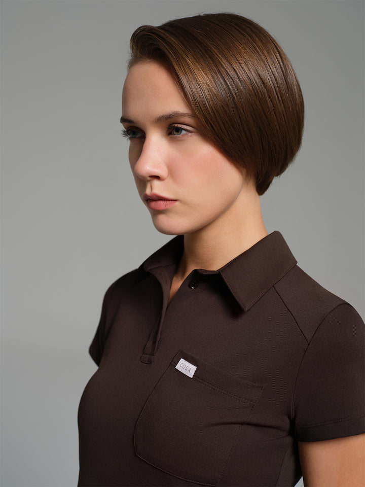 Cosa Move® Kadın Lycra Piqué Polo Yaka Üst- Kahverengi