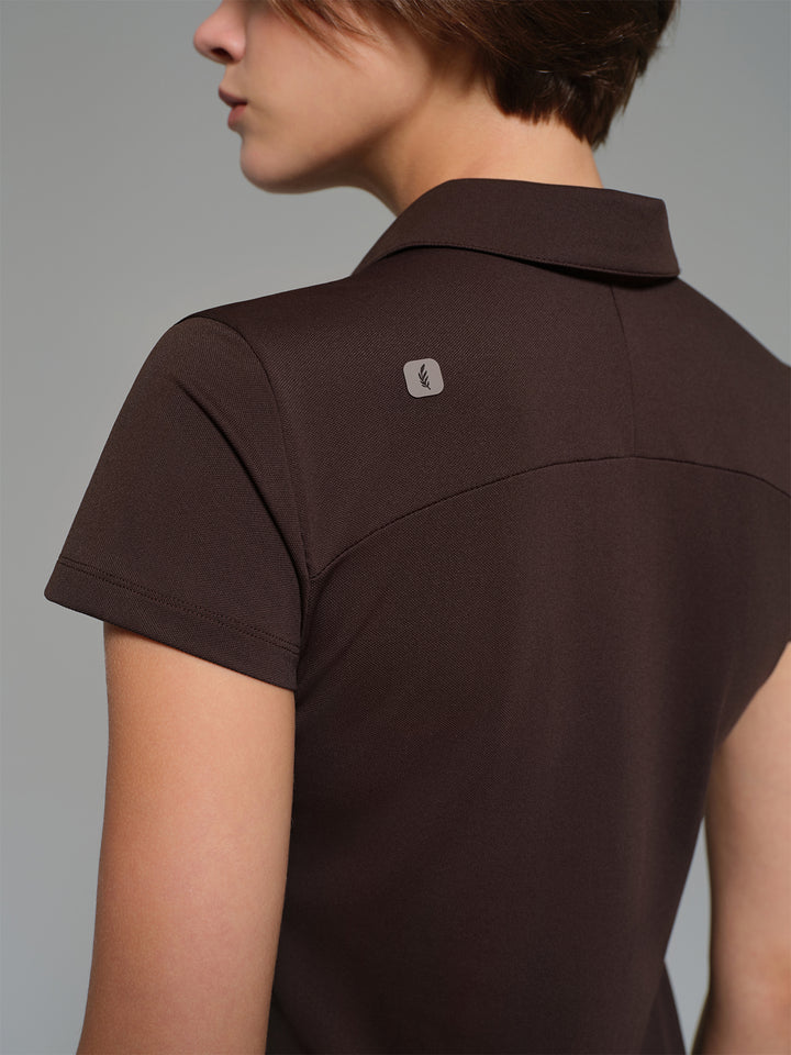 Cosa Move® Kadın Lycra Piqué Polo Yaka Üst- Kahverengi